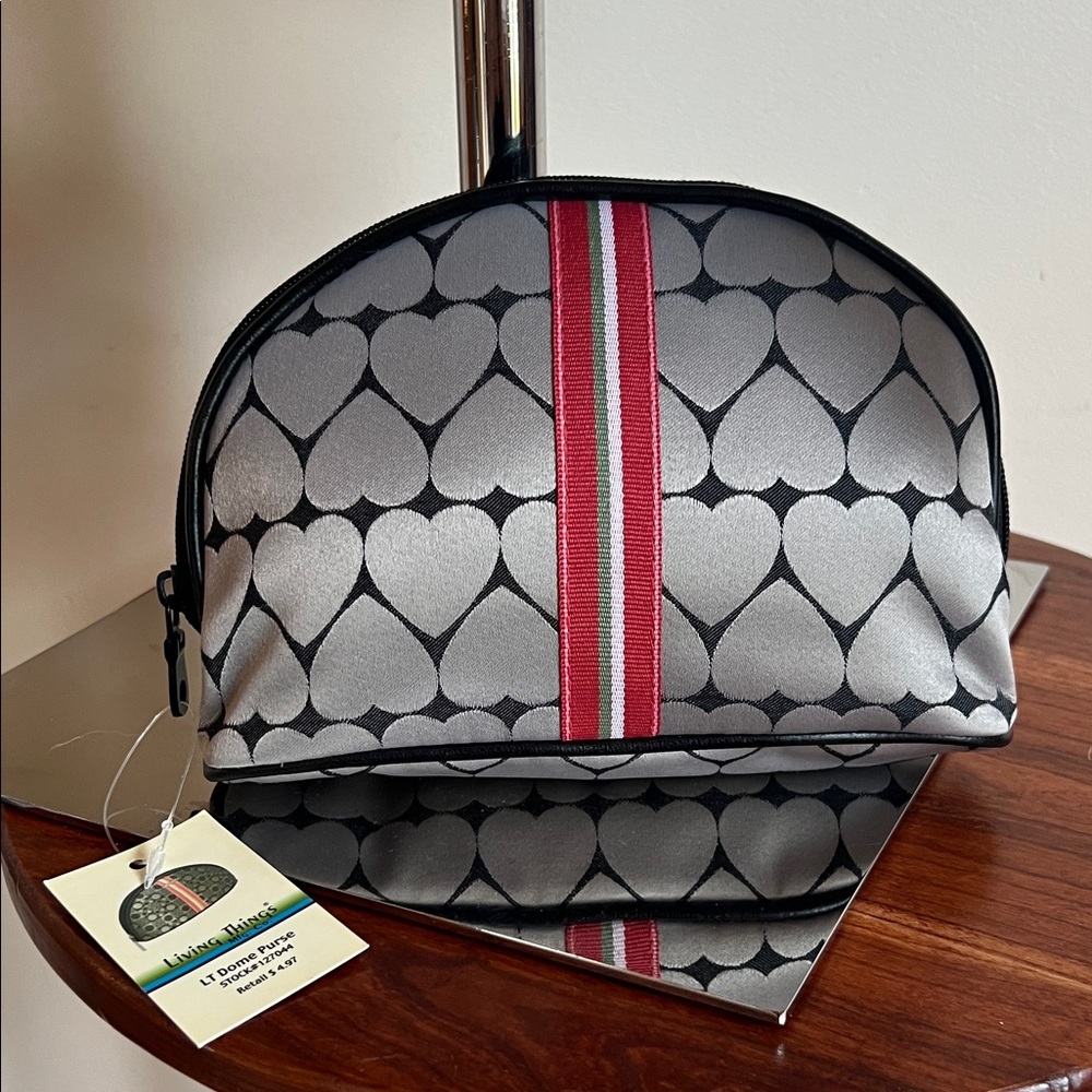 Gray Heart Pattern Cosmetic Bag